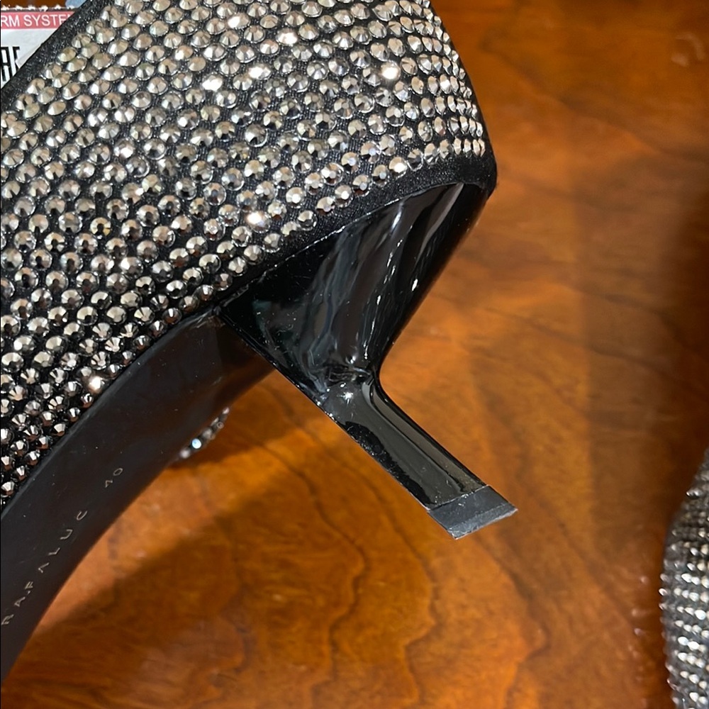 Zara Black and Silver rhinestone Heels with tie straps - Picture 3 of 6